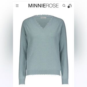 Minnie Rose Cashmere Fray V Neck Sweater